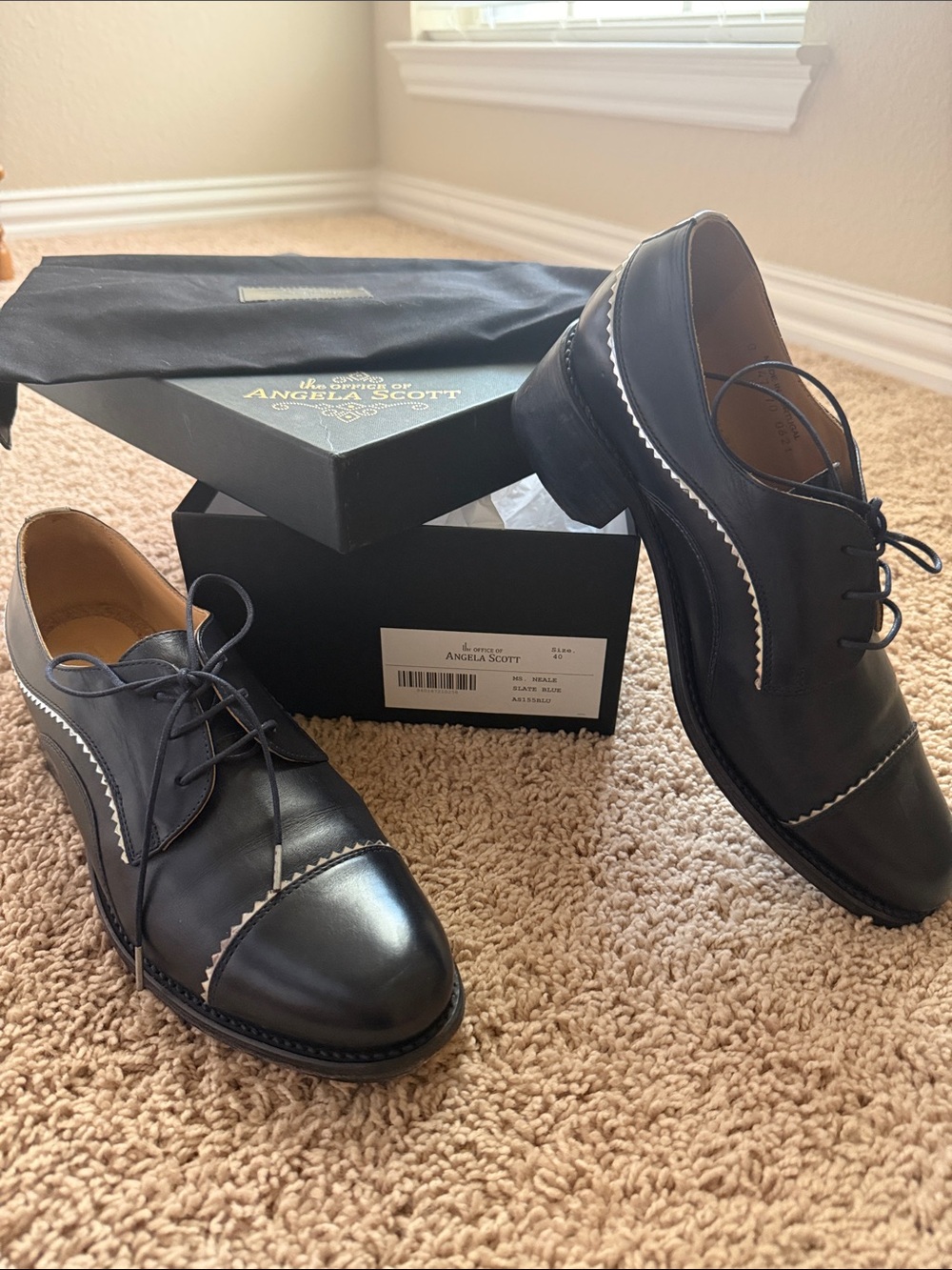 The Office of Angela Scott Ms. Neale Navy Leather Lace-Up Oxfords